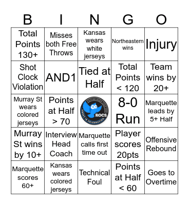 ROCS Sweet 16 Bingo 3:50pm - 4:20pm Bingo Card