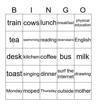 A day in the life of... Bingo Card