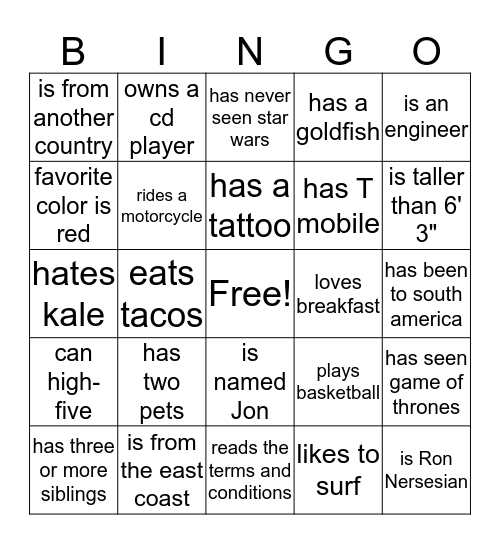 Find someone who... Bingo Card