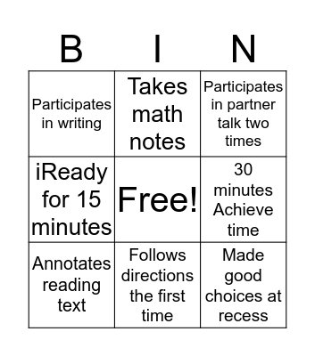 Christopher's BINGO Card