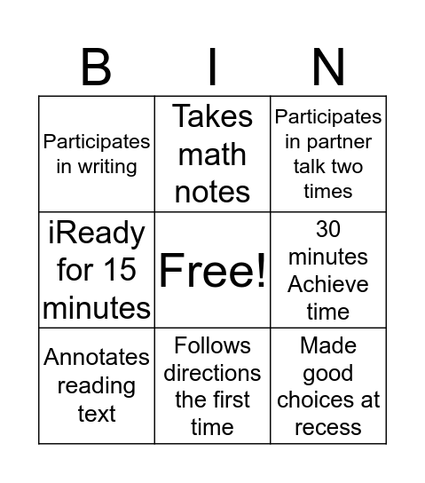 Christopher's BINGO Card