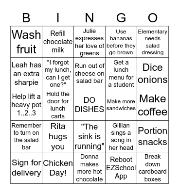 GRS Kitchen Bingo Card