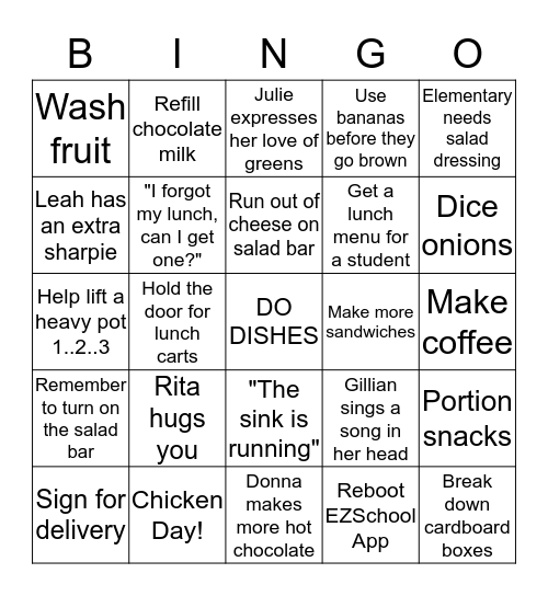 GRS Kitchen Bingo Card