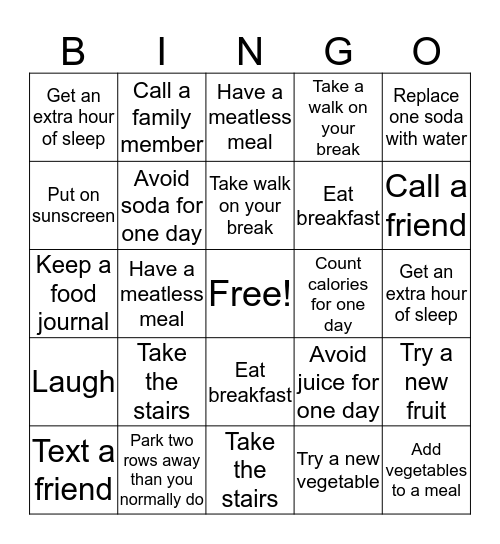 Celebrate National Health Month Bingo Card