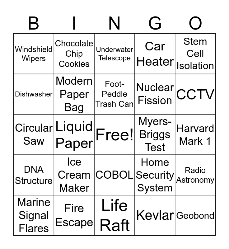 Invented and Discovered by Women Bingo Card