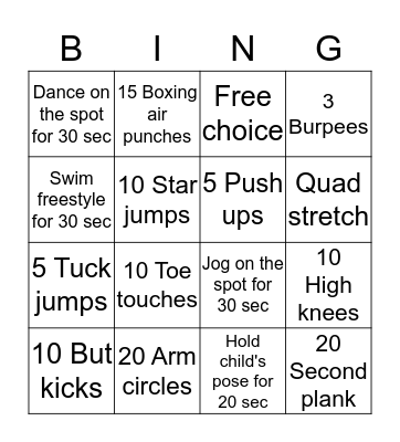 Fitness Bingo Card