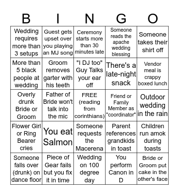 JRM 2019 Wedding Bingo Card