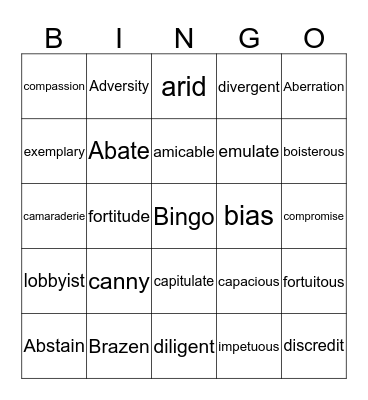 Vocabulary Bingo Card