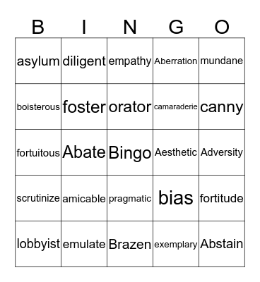 Vocabulary Bingo Card