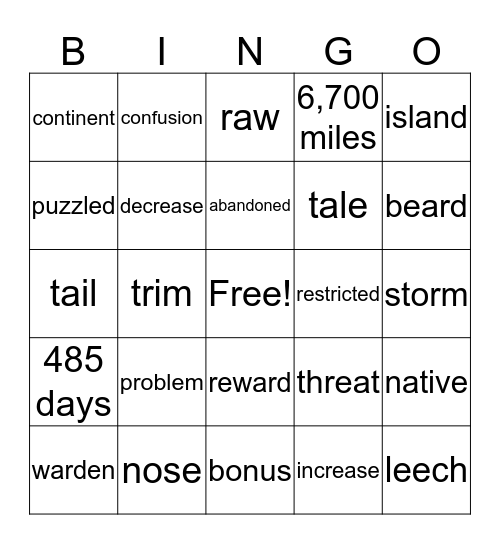 Three Passages Bingo Card