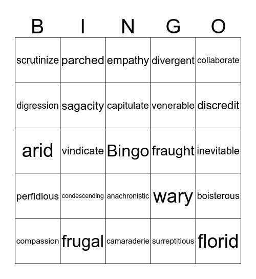 Vocabulary Bingo Card