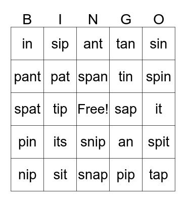 Jolly Phonics - Group 1 Bingo Card