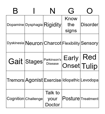Parkinson's Disease Bingo Card