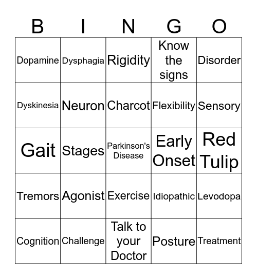 Parkinson's Disease Bingo Card