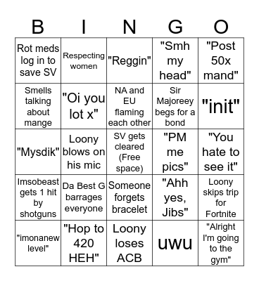 Jaja Bingo Card