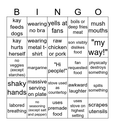 Kays cooking bingo Card