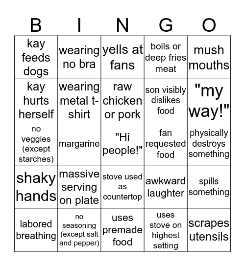 Kays cooking bingo Card