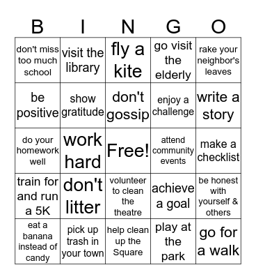 Be Your Best Self BINGO! Bingo Card