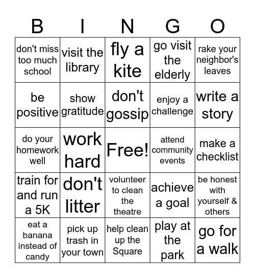 Be Your Best Self BINGO! Bingo Card