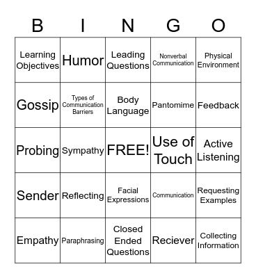 Communication Bingo Card