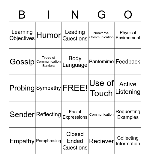 Communication Bingo Card