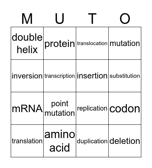Mutation Bingo Card
