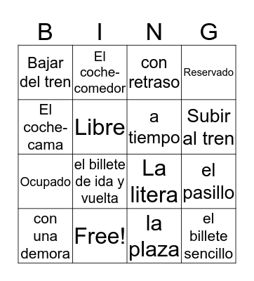 SPAN II_En el tren Bingo Card