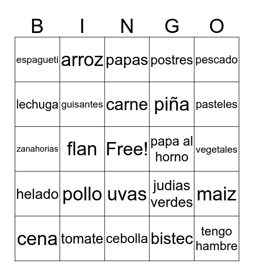 La vida sana Bingo Card