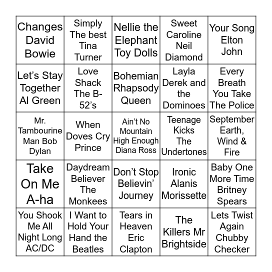 Salt Bar Musical Bingo 2 Bingo Card