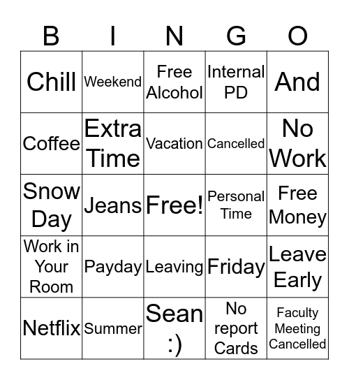 Teachers' Favorite Words Bingo Card