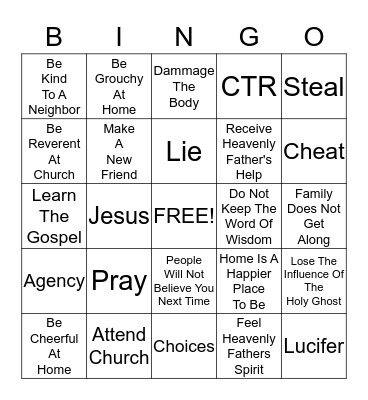 Choices Bingo Card