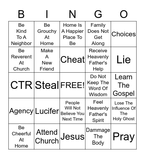 Choices Bingo Card