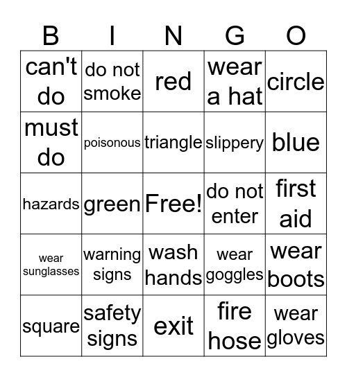 Work Health and Safety Signs Bingo Card