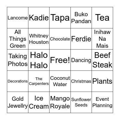 Kathy's Favourite Things Bingo Card