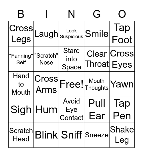 Body Language Bingo  Bingo Card