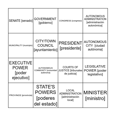 spanish government bingo Card