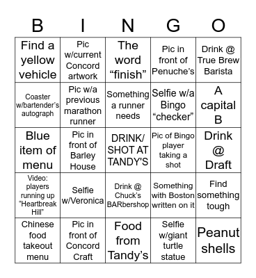 TUFTS Scavenger Hunt Bingo Card