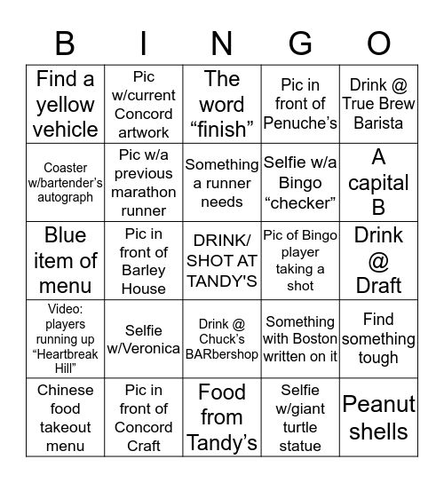 TUFTS Scavenger Hunt Bingo Card