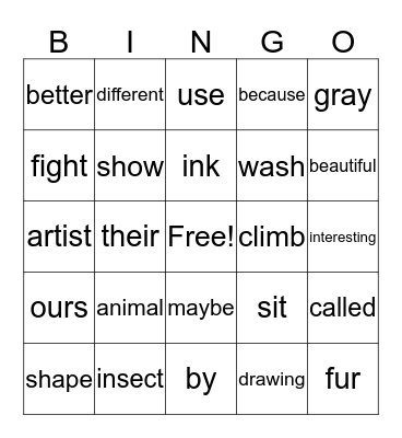 Animal shapes Bingo Card