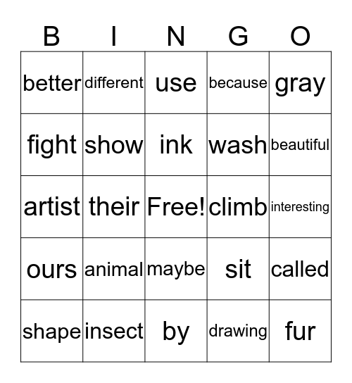 Animal shapes Bingo Card