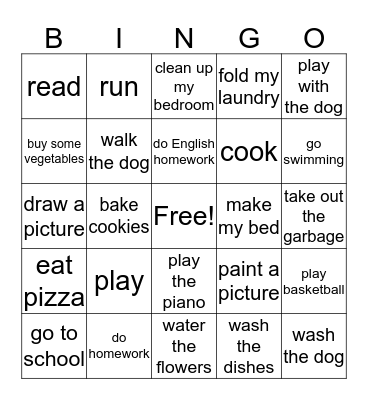 Weekend Activities Bingo Card