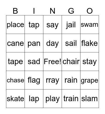 Long and Short A Sounds Bingo Card