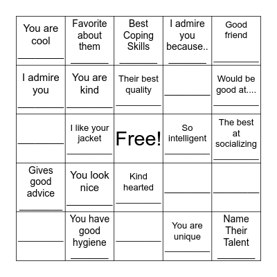 COMPLIMENT BINGO Card