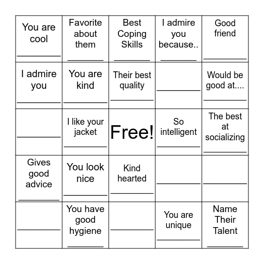 COMPLIMENT BINGO Card