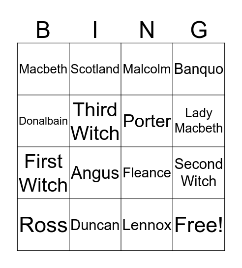 Macbeth  Bingo Card