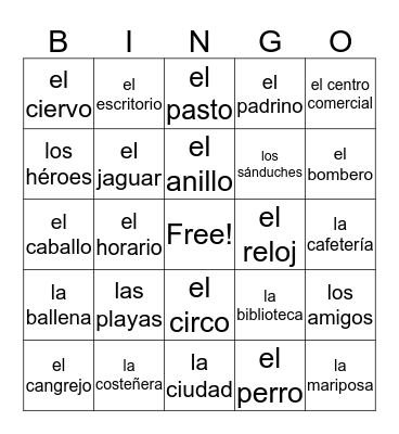 Bilingual BINGO Card