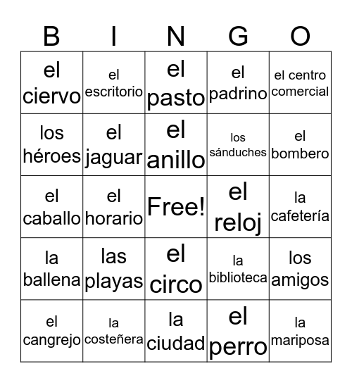 Bilingual BINGO Card
