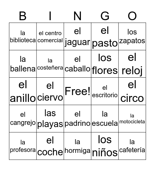 Bilingual BINGO Card