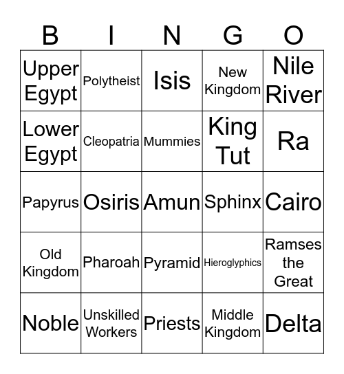 Ancient Egyptian Bingo Card