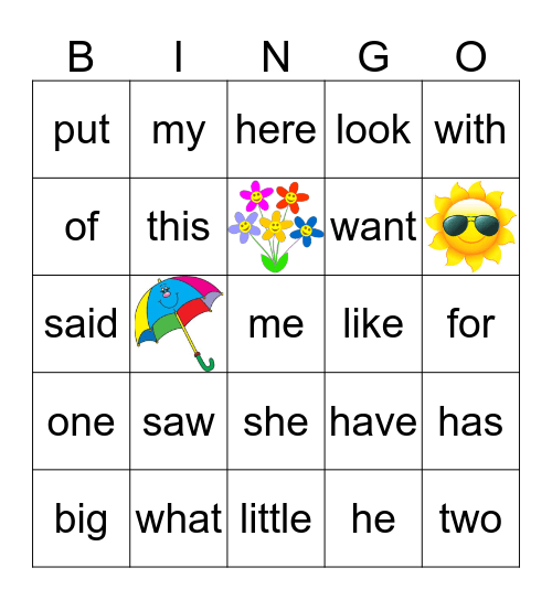 Spring Sight Words Bingo Card